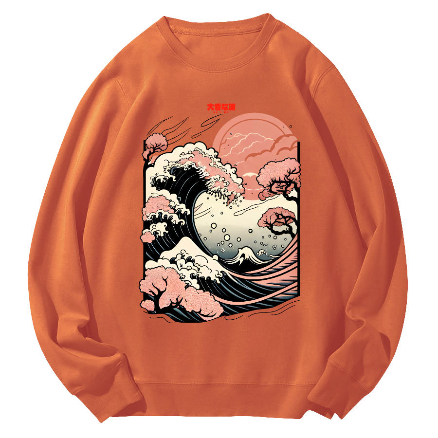 Japanese Giant Waves Round Neck Sweatshirt-Zazasy