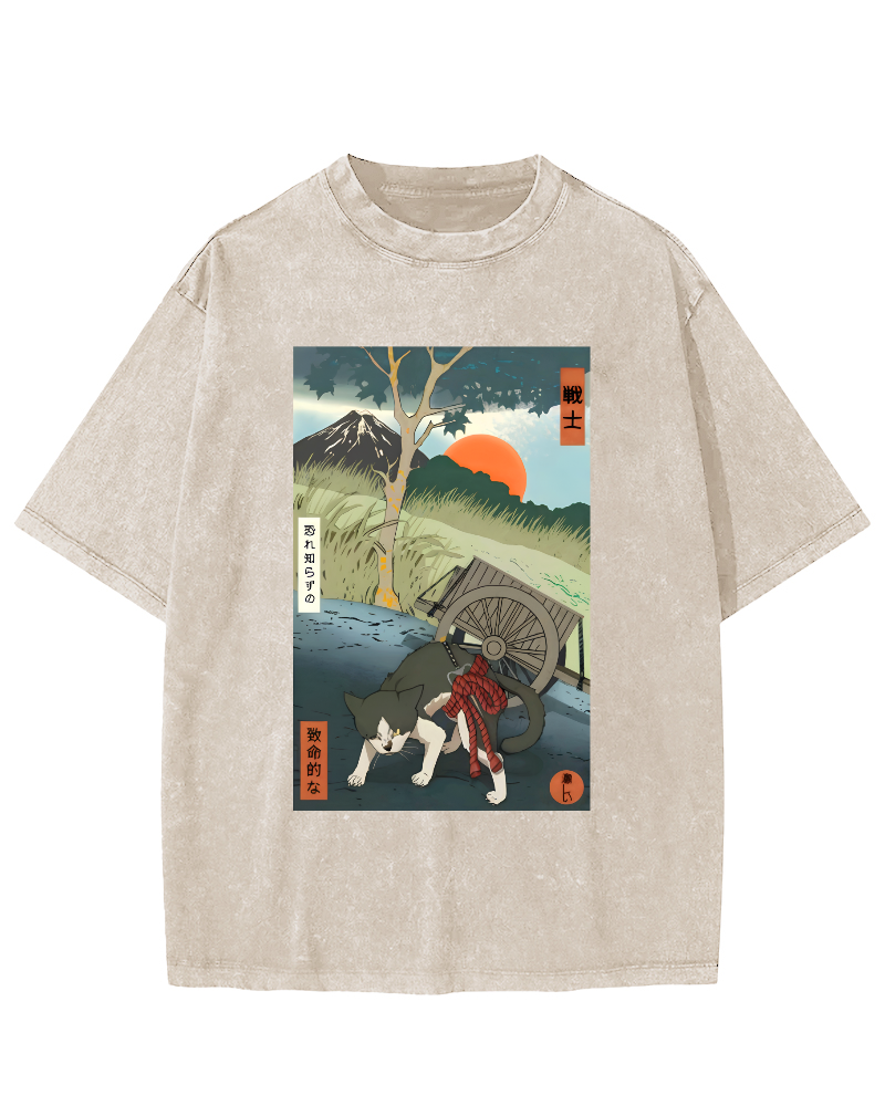 The Spirit of Japanese Warriors Vintage Washed T-shirt-Zazasy