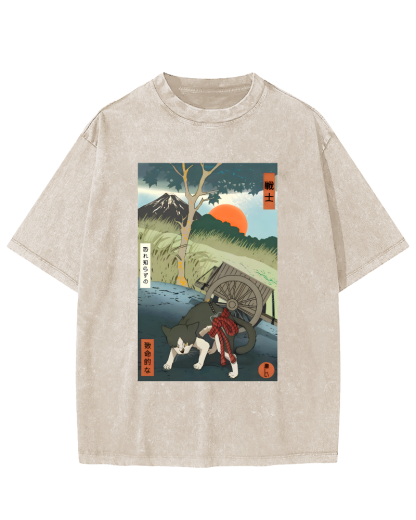 The Spirit of Japanese Warriors Vintage Washed T-shirt-Zazasy