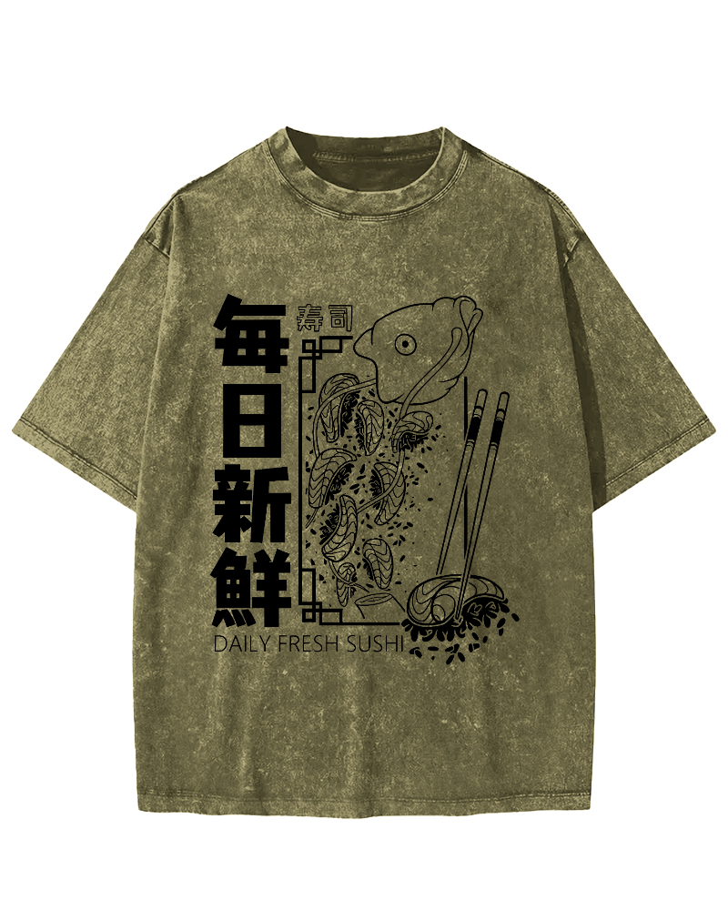 Fresh Sushi Daily Vintage Washed T-shirt-Zazasy
