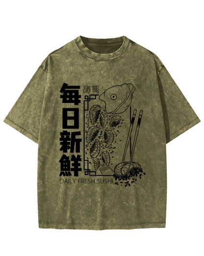Fresh Sushi Daily Vintage Washed T-shirt-Zazasy
