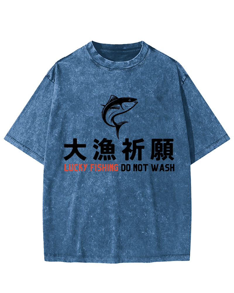 LUCKY  FISHING DO NOT WASH  Japanese Vintage Distressed T-shirt-Zazasy