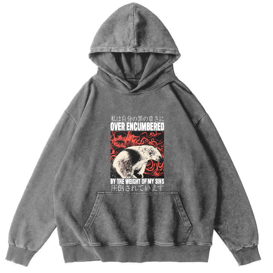 Retro Animal Pattern Japanese Style Vintage Distressed Hoodie-Zazasy