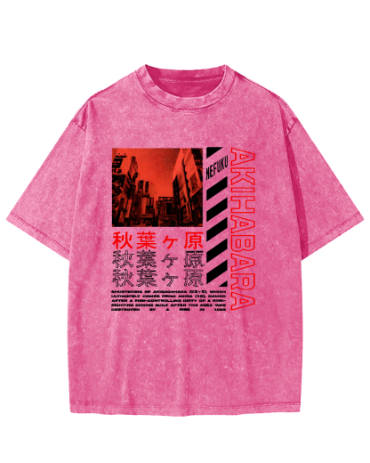 Akihabara Text Vintage Washed T-shirt-Zazasy