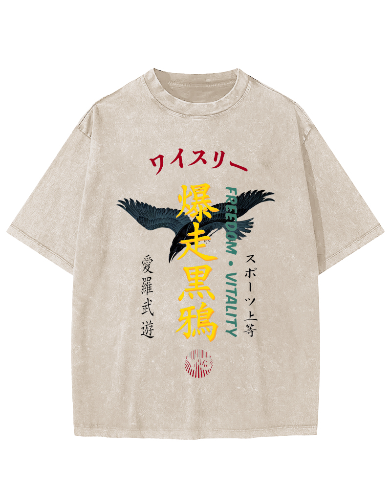 Rampage Black Crow Japan Vintage Washed T-shirt-Zazasy