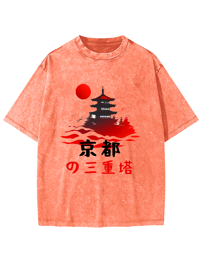 Kyoto Triple Tower Vintage Washed T-shirt-Zazasy