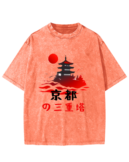Kyoto Triple Tower Vintage Washed T-shirt-Zazasy