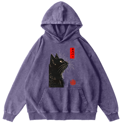 Looking Up At The Japanese Style Cat Vintage Distressed Hoodie-Zazasy