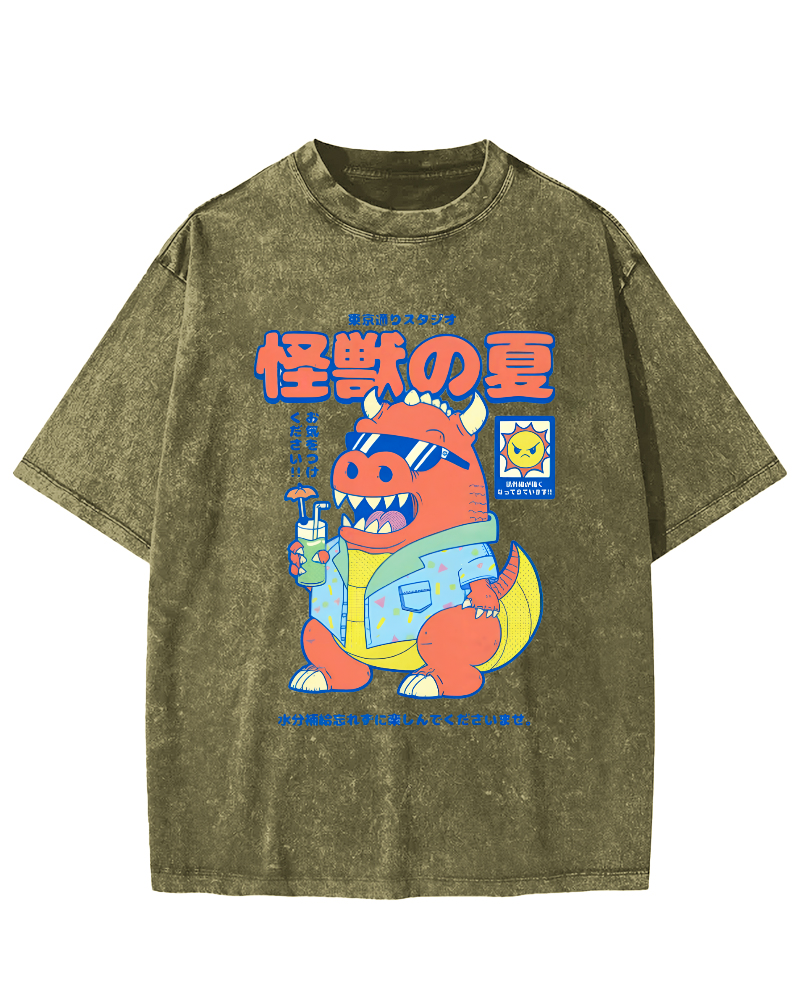 Monster's Summer Vintage Washed T-shirt-Zazasy