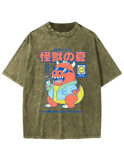 Monster's Summer Vintage Washed T-shirt-Zazasy