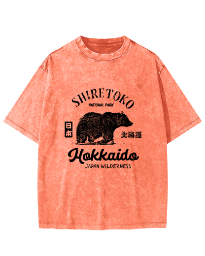 Japanese Writing Bear Pattern Vintage Distressed T-shirt-Zazasy