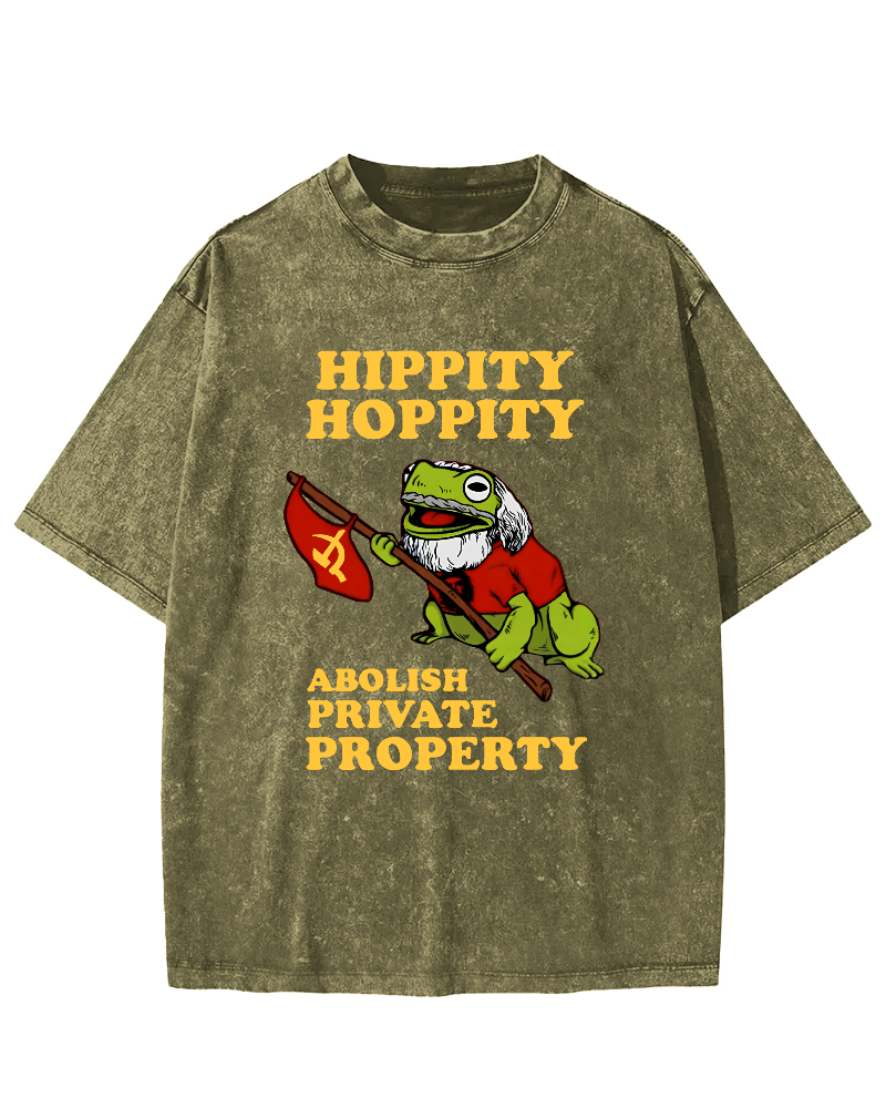 Hippity Hoppity Abolish Private Property  Vintage Washed T-shirt-Zazasy