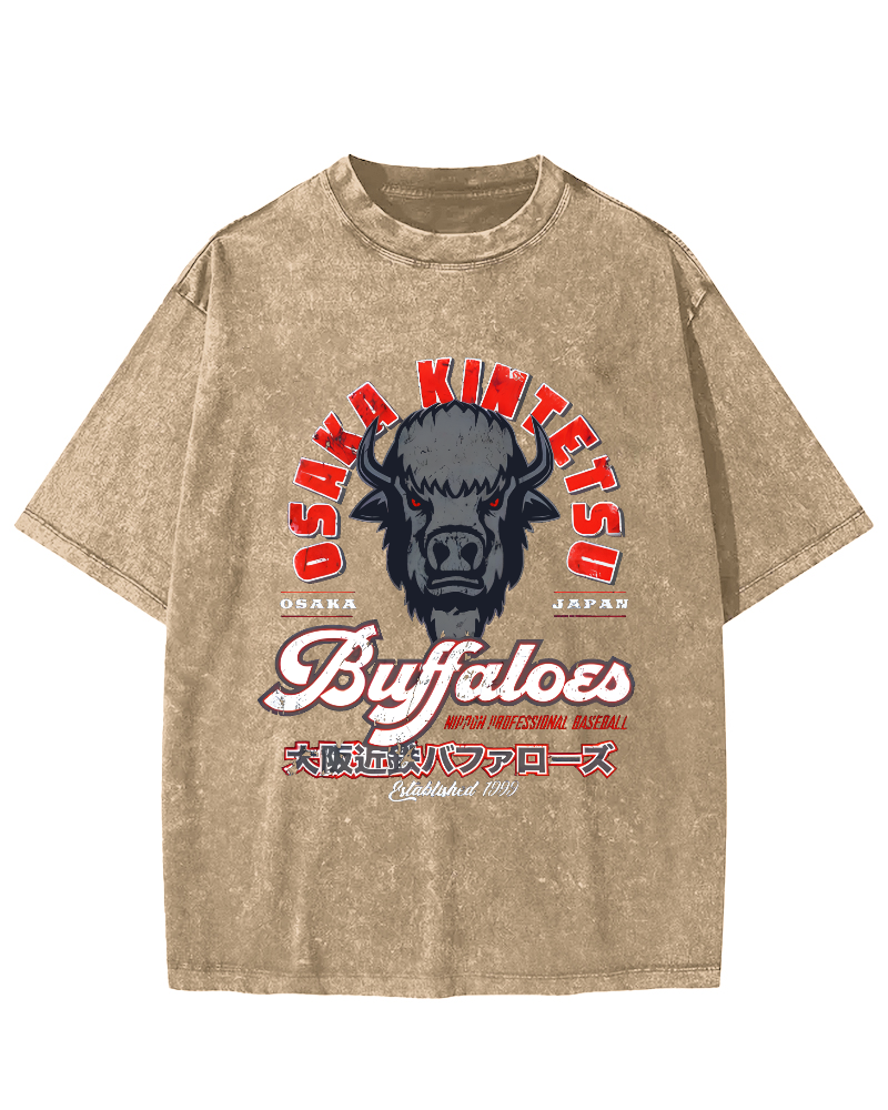 Osaka Kintetsu Buffaloed Vintage Washed T-shirt-Zazasy