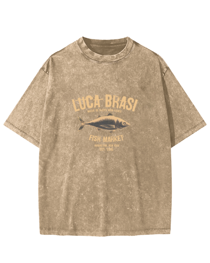 Retro Sea Fish Pattern Vintage Distressed T-shirt-Zazasy
