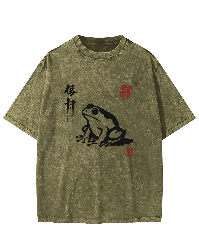 Cute Frog Japanese Style Vintage Distressed T-shirt-Zazasy
