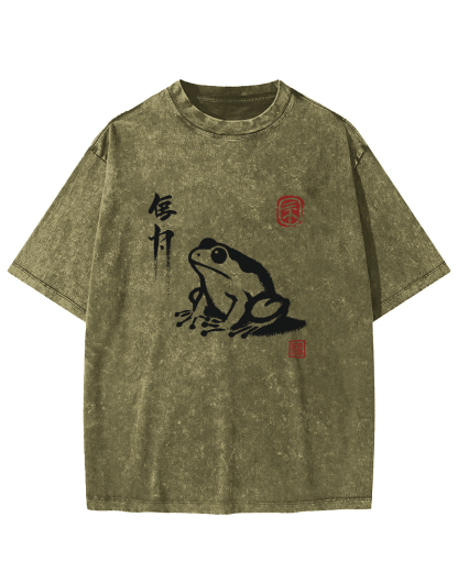 Cute Frog Japanese Style Vintage Distressed T-shirt-Zazasy