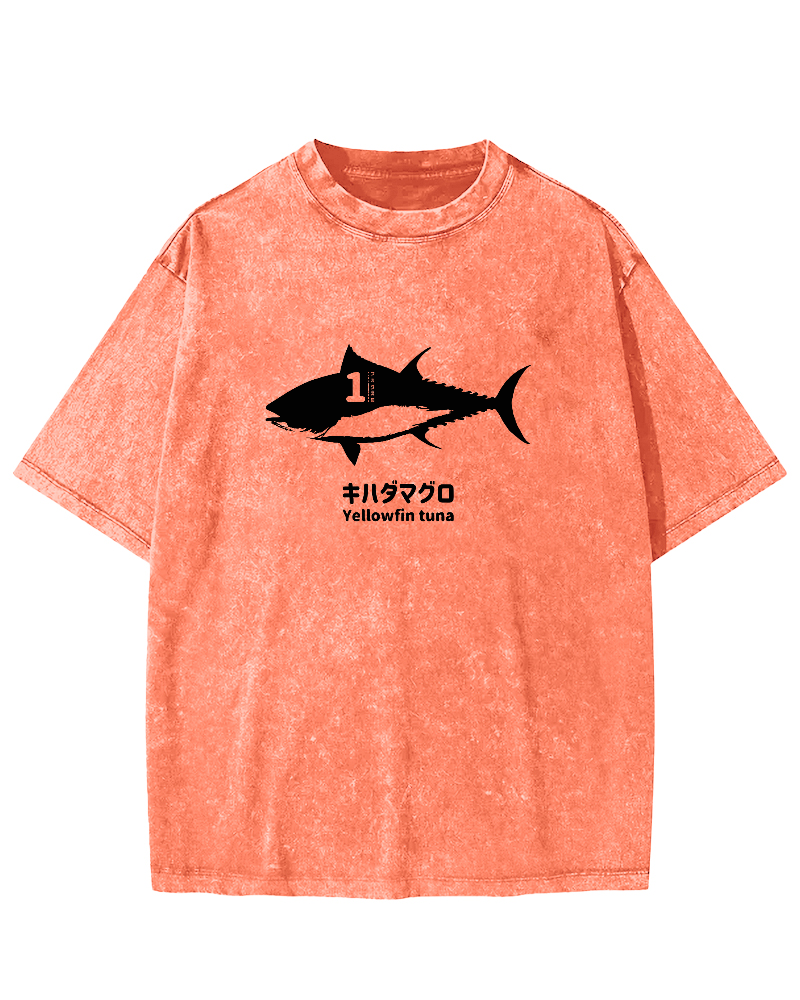Japanese No.1 Fish Pattern Vintage Distressed T-shirt-Zazasy
