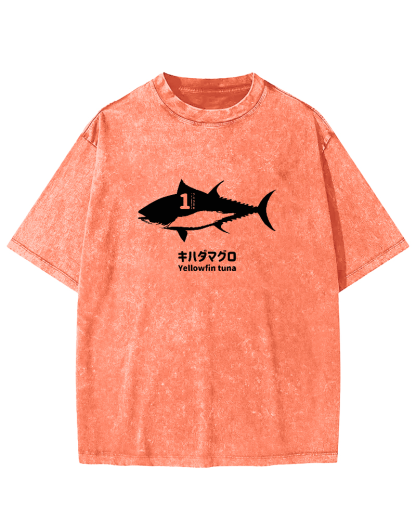 Japanese No.1 Fish Pattern Vintage Distressed T-shirt-Zazasy