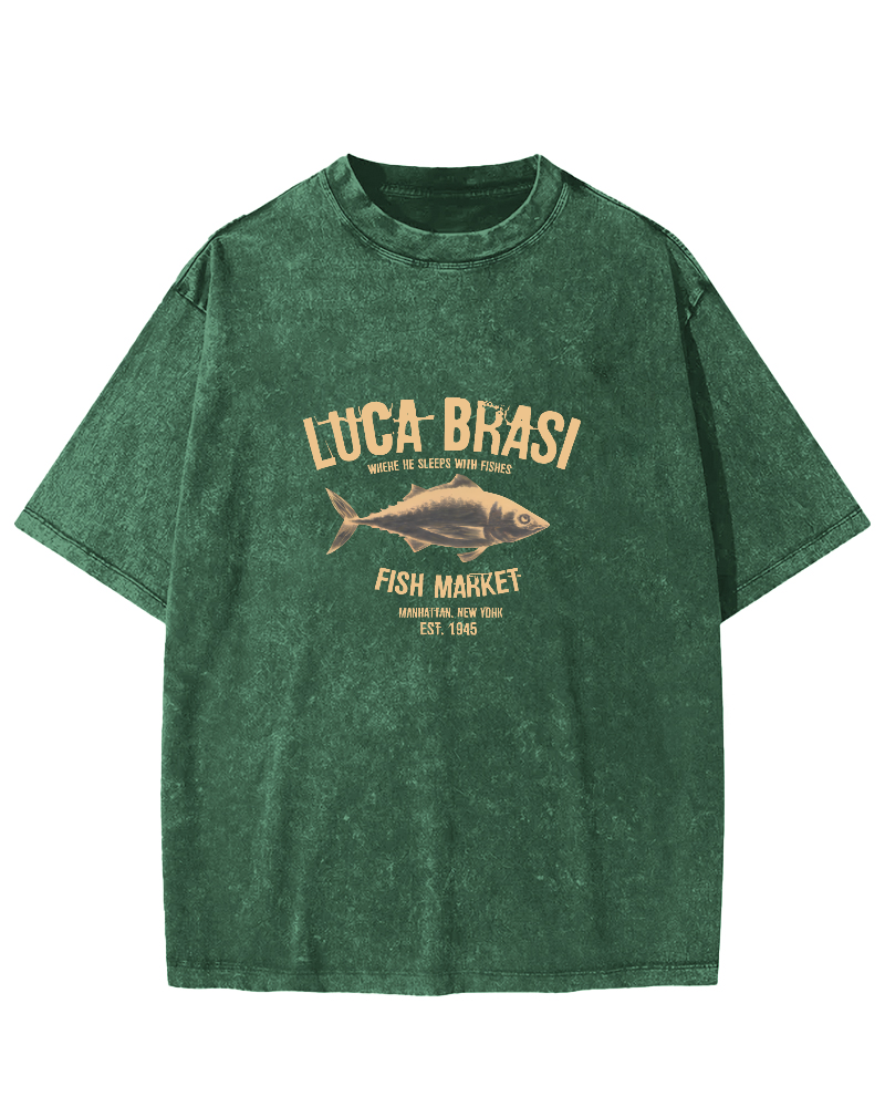 Retro Sea Fish Pattern Vintage Distressed T-shirt-Zazasy