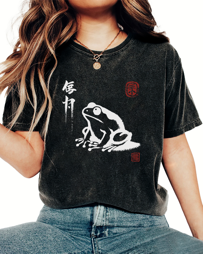 Cute Frog Japanese Style Vintage Distressed T-shirt-Zazasy