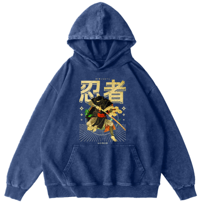Japanese Ninja Vintage Distressed Hoodie-Zazasy