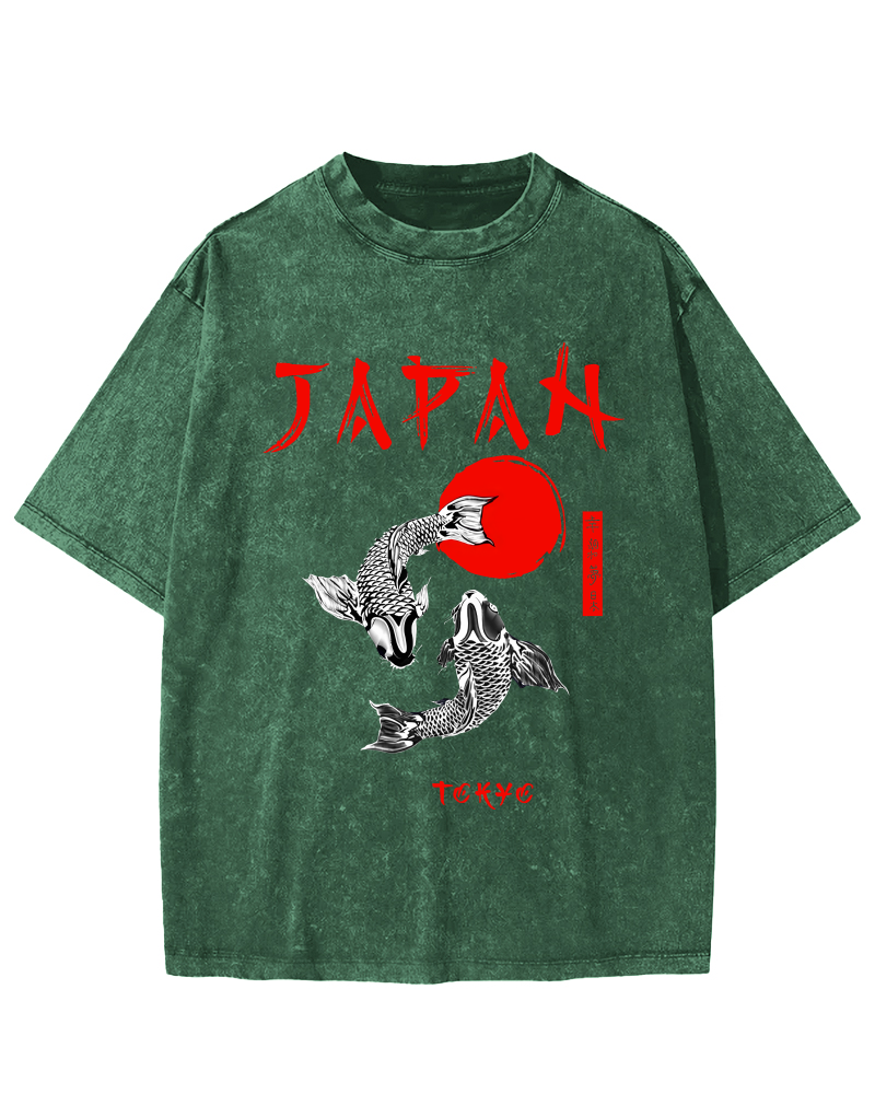 Japanese Koi Fish Vintage Distressed T-shirt-Zazasy