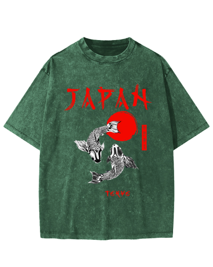 Japanese Koi Fish Vintage Distressed T-shirt-Zazasy