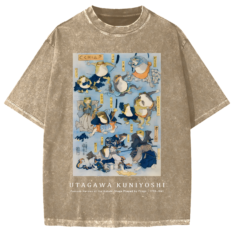 Utagawa Kuniyoshi Frogs Vintage Wash Japanese Design Vintage Washed T-shirt