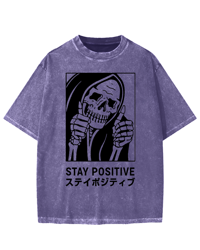 Stay Positive Skeleton Vintage Washed T-shirt