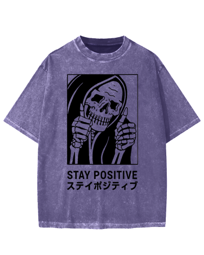 Stay Positive Skeleton Vintage Washed T-shirt