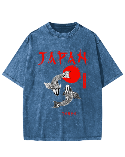 Japanese Koi Fish Vintage Distressed T-shirt-Zazasy