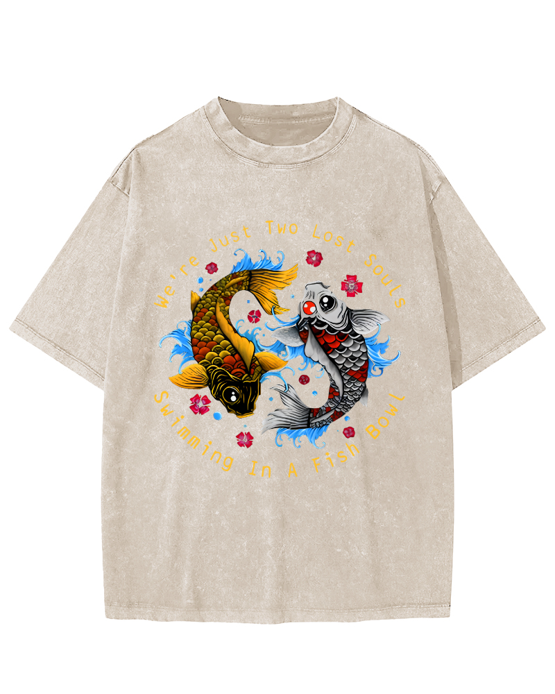 Japanese Koi Fish Vintage Washed T-shirt-Zazasy