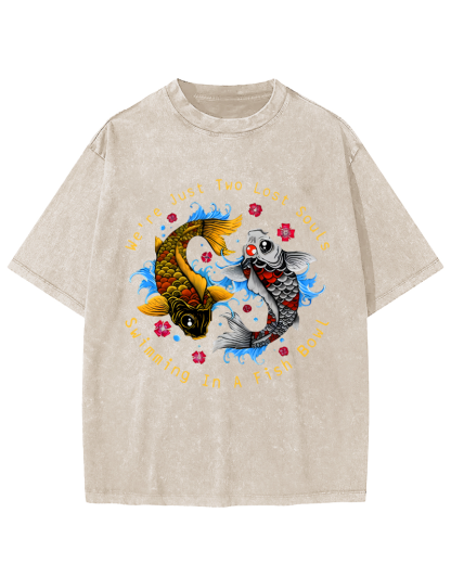 Japanese Koi Fish Vintage Washed T-shirt-Zazasy