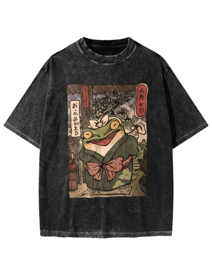 A Warm Family Of Frogs Vintage Washed T-shirt-Zazasy