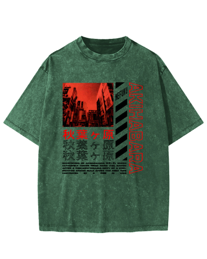 Akihabara Text Vintage Washed T-shirt-Zazasy