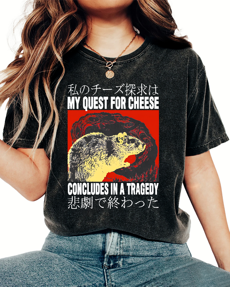 My Quest For Cheese Rat Japanese Vintage Distressed T-shirt-Zazasy