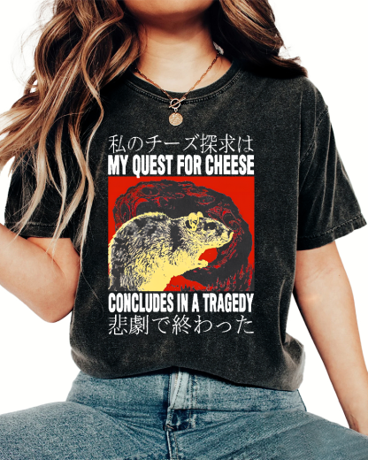 My Quest For Cheese Rat Japanese Vintage Distressed T-shirt-Zazasy