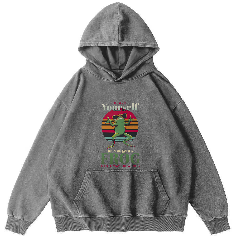 Personalized Frog Pattern Vintage Distressed Hoodie-Zazasy