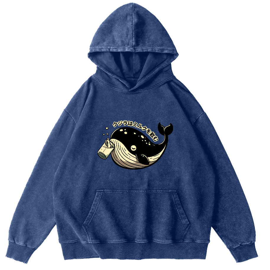 Japanese Whale Pattern Vintage Distressed Hoodie-Zazasy
