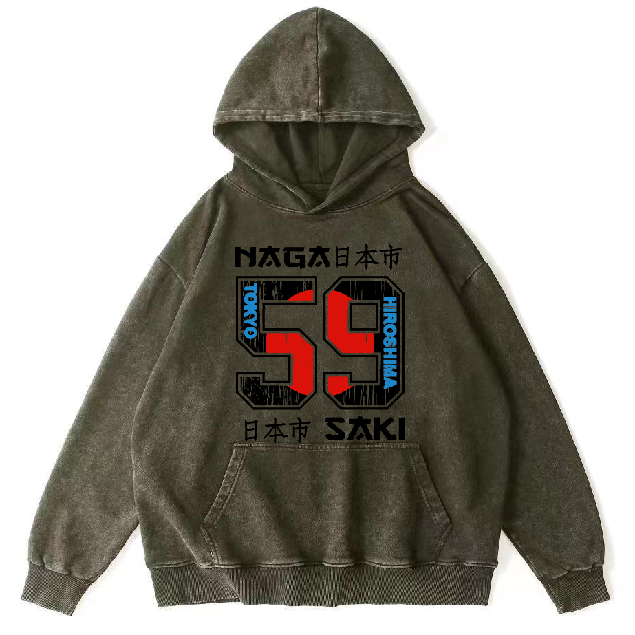 Number 59 in Japan City Vintage Washed Hoodie-Zazasy