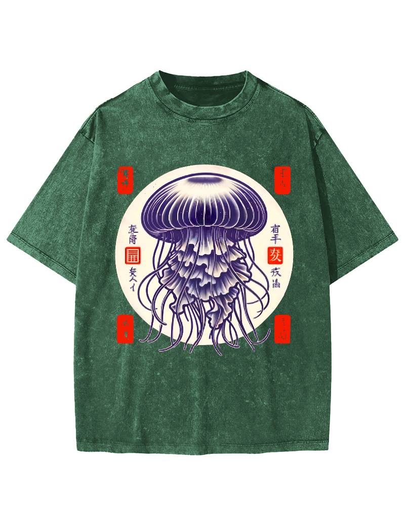 Japanese jellyfish Vintage Washed T-shirt-Zazasy