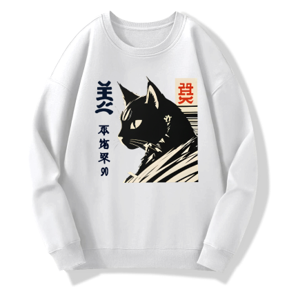Japanese Black Cat Cotton Pullover Sweatshirt