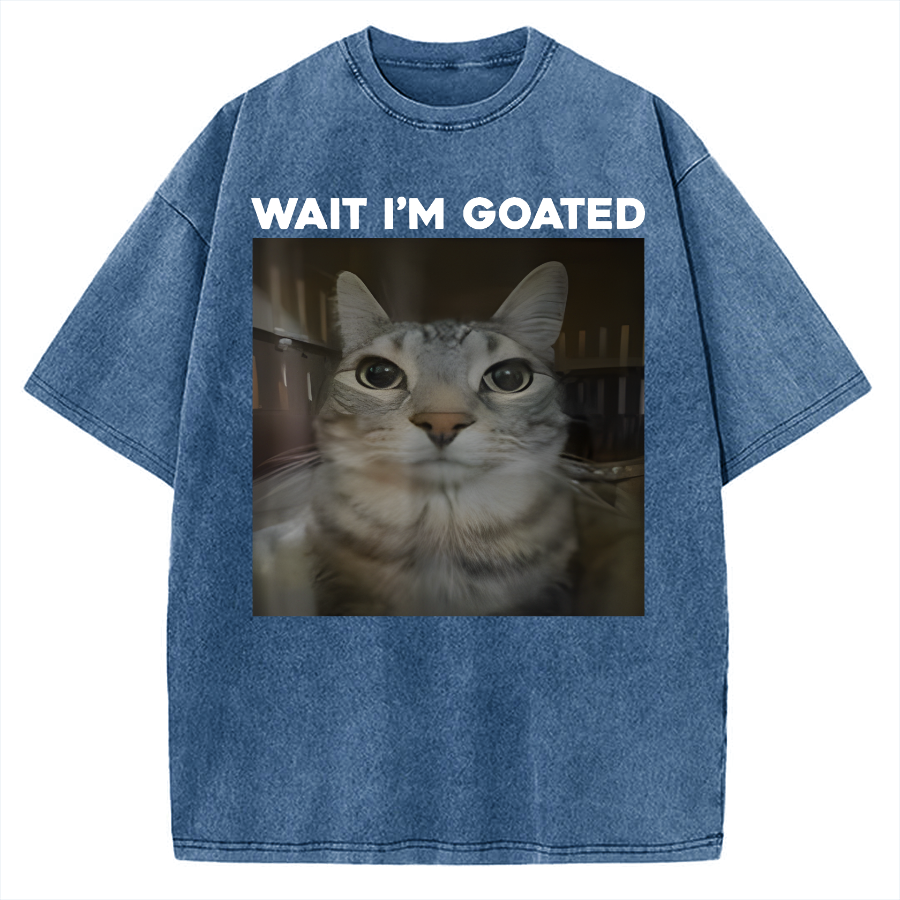 Wait I'm Goated Cat Humor Meme Vintage Washed T-shirt