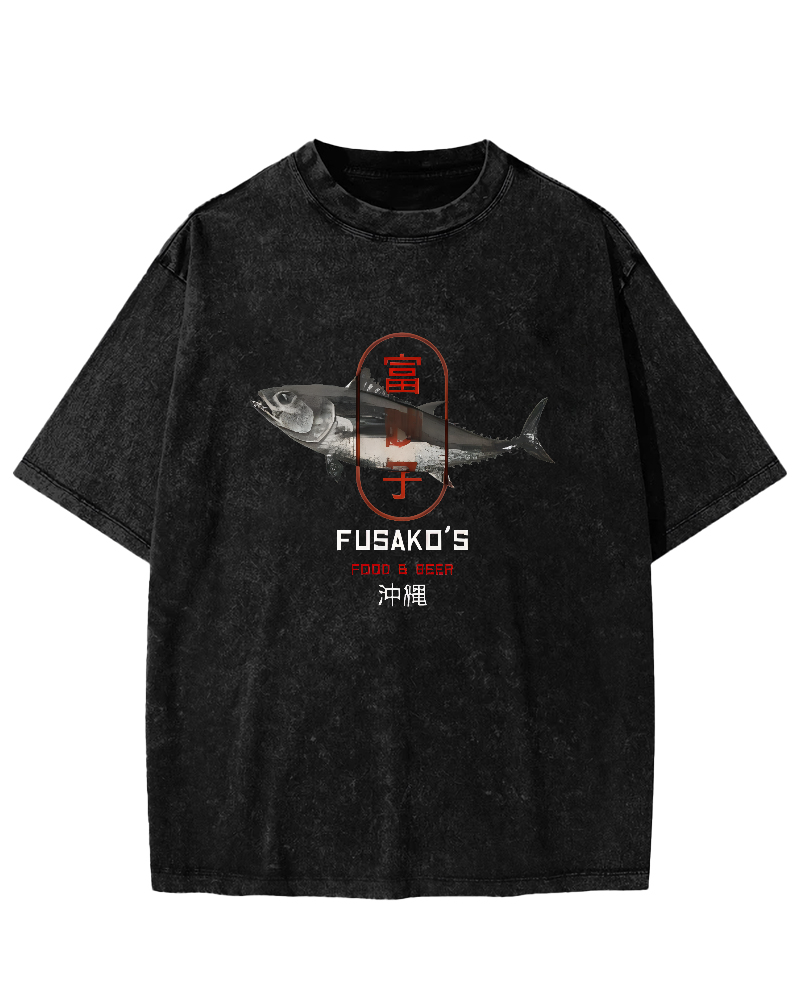 Seafood Market Japanese Washed T-shirts-Zazasy