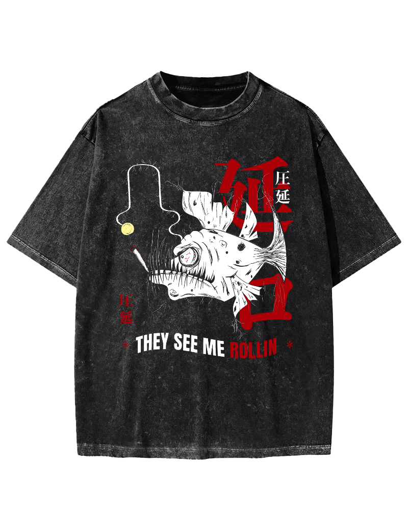 Rolling Japanese Script Vintage Distressed T-shirt-Zazasy