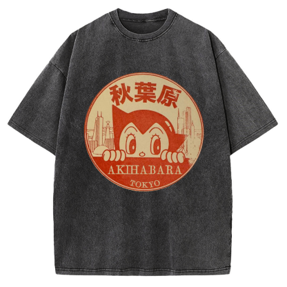 Tokyo Showa Retro Cartoon Akihabara Vintage Washed T-shirt