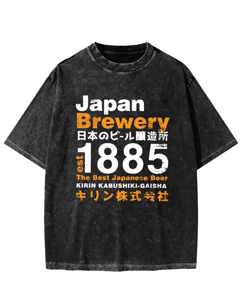 Japan Brewery Vintage Washed T-shirt-Zazasy