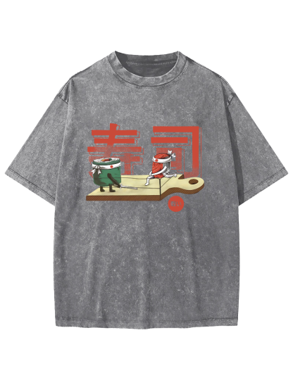 Japanese Sushi Vintage Washed T-shirt-Zazasy