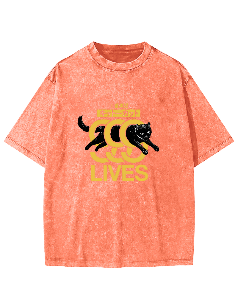 Japanese Cat Pattern Vintage Distressed T-shirt-Zazasy