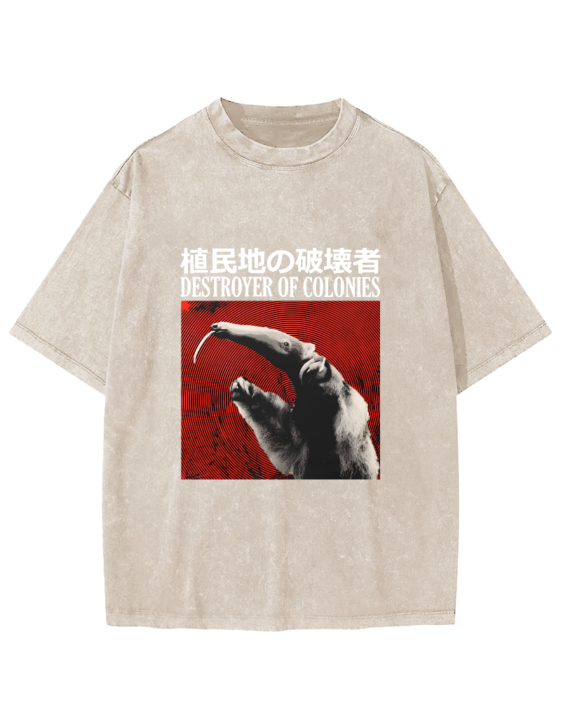 Retro Animal Japanese Style Vintage Distressed T-shirt-Zazasy
